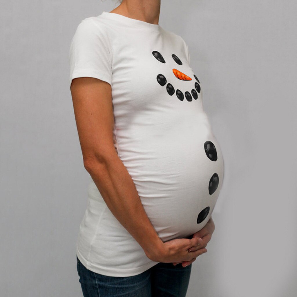 MUQGEW Noël Bonhomme De Neige blouse De Maternité enceinte Maman femmes top T-Shirts Dessin Animé T-shirts Grossesse Tee Hauts Vêtements