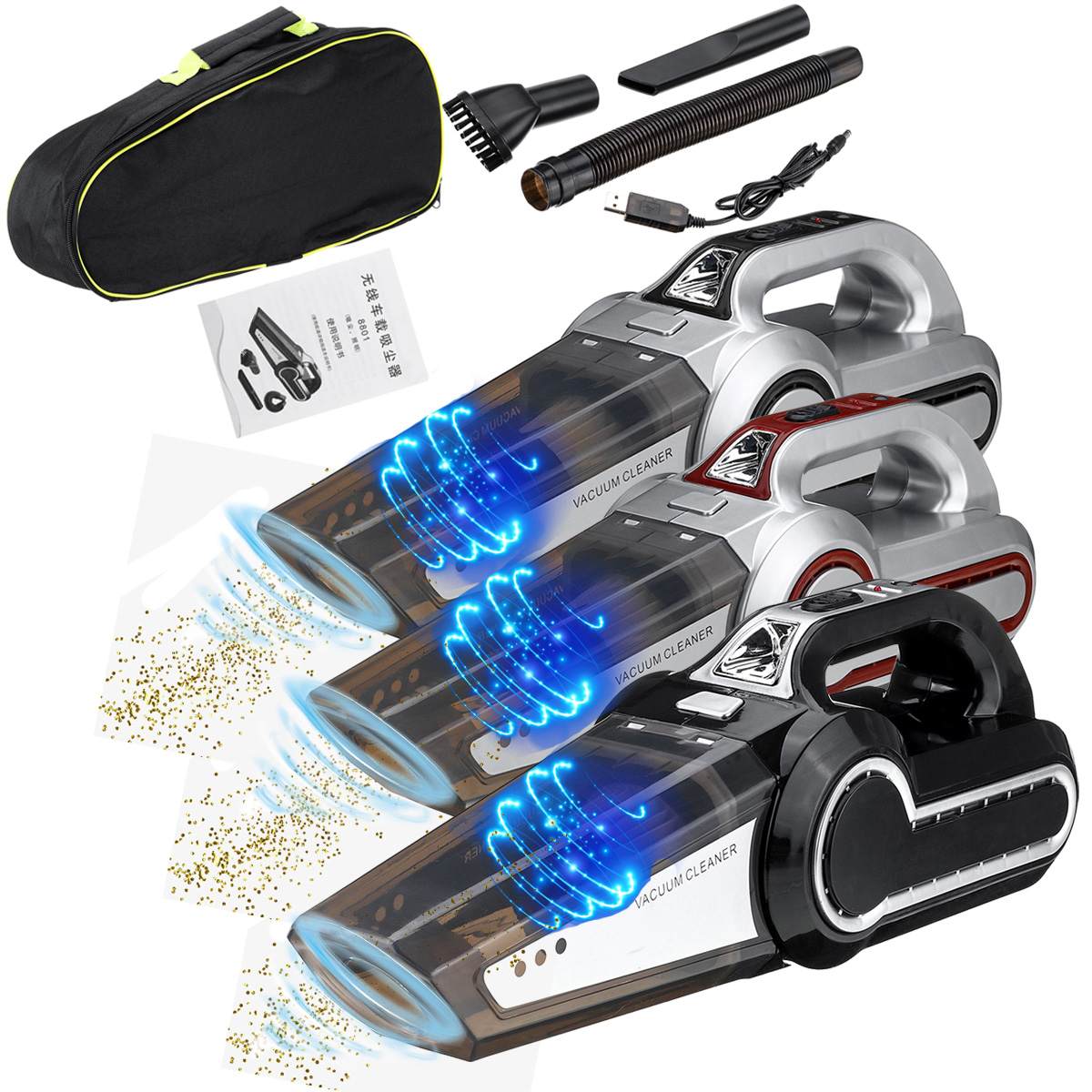 Wireless Cordless Car Vacuum cleaner Vacuuming Automobile Auto Portable Handheld Vacuum Cleaner Wet Dry Use USB Rechargeable