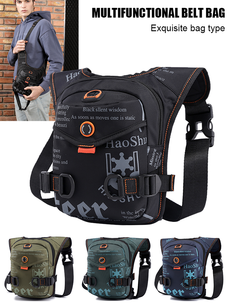 Bolso de pierna al aire libre para hombre, riñonera de poliéster de gran dureza para el muslo, multifunción, con cremallera, bandolera para la cintura