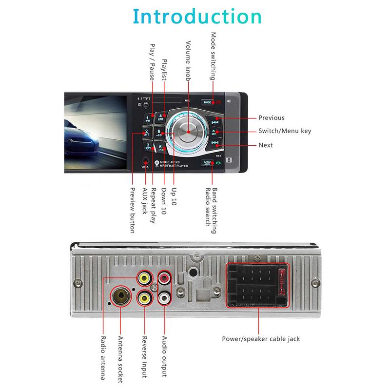 4.1 Inch 1 DIN Car MP5 Player Bluetooth FM Transmitter Radio Stereo Head Unit Remote Control Available To Connect Camera