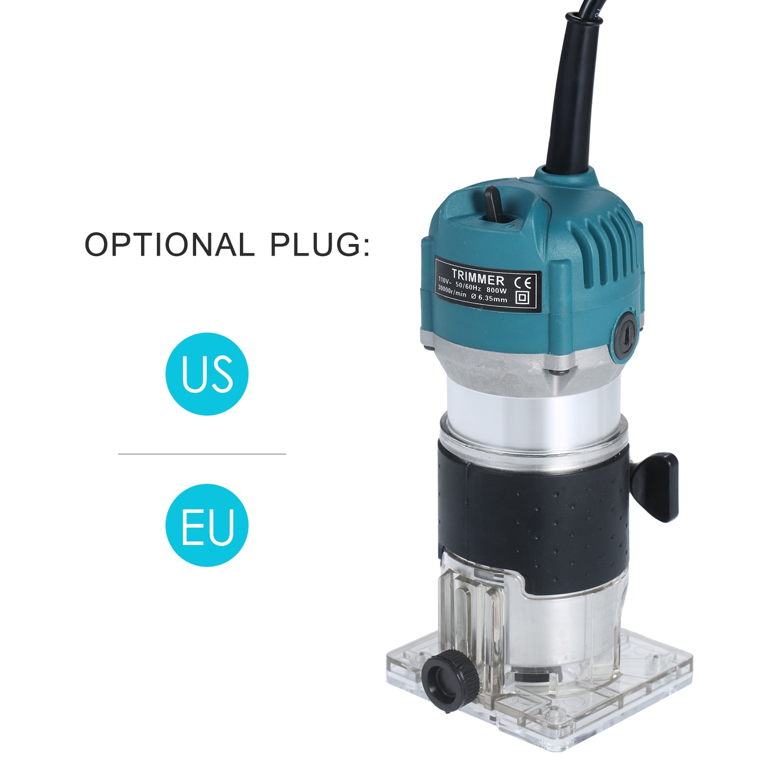 110V 800W Trim Router 30000r/min with Transparent Base Edge Guide Wood Laminate Electric Trimmer Compact Palm Router Corded