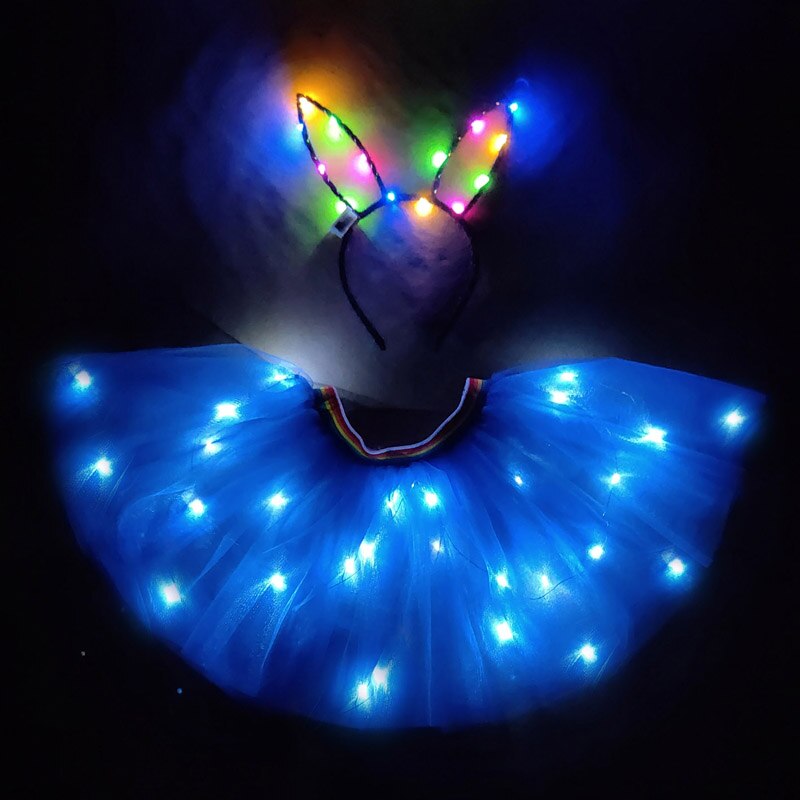 Colorful Led Luminous Costume Clothes Dancing LED Growing Lighting Robot Suits Clothing birthday skirt Set Event Party: Blue / 100-120CM