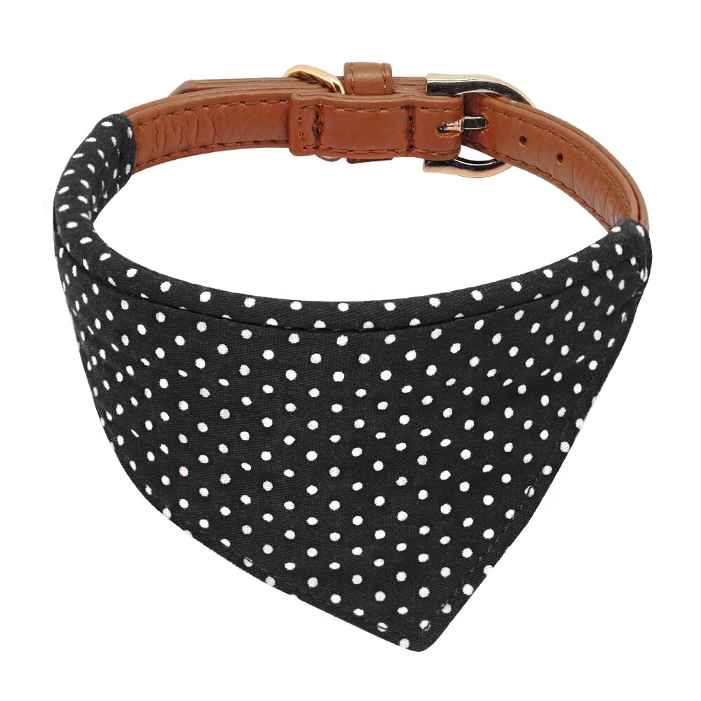 Collier en cuir pour chiens, Bandana, laisse de marche pour chiens, mignon à points, avec nœud pour chats, laisse en plomb pour petits et moyens chiots, Chihuahua: Black Bandana Collar / S