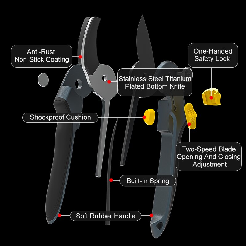 Powerful Garden Pruners Trim Metal Cutting Scissors Hand Tools Shears Grafting Secateurs Flowers Branch Cutter Plant Pruning