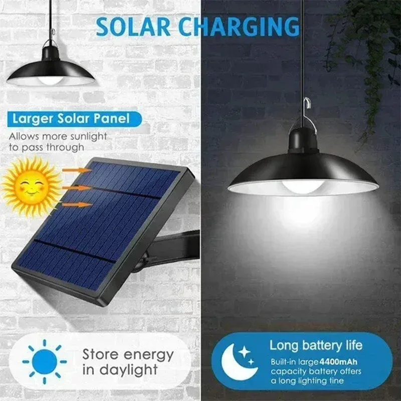 Hanglamp op zonne-energie Buiten Waterdichte LED-lamp Dubbele kop Kroonluchter Decoraties met afstandsbediening voor binnenschuur Schuurkamer
