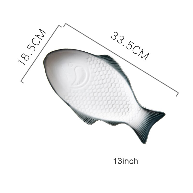 Ceramic Tableware Plate Fish Shaped Dish Snack Storage Fish Pan Fine Dinner Plate Kitchen Accessories: Dark 13inch