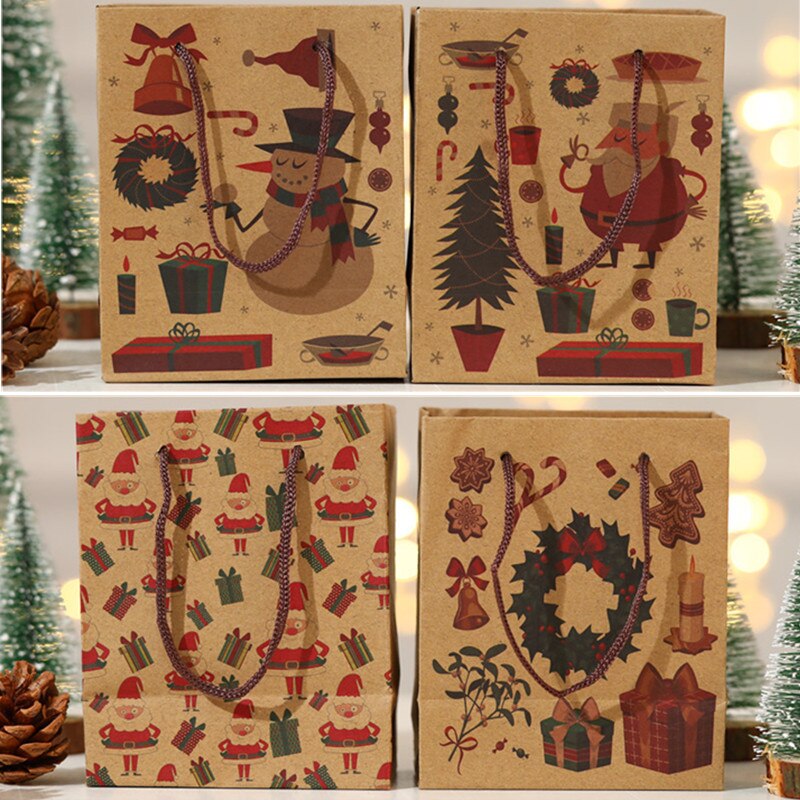 13.5*11*6.3Cm Christmas Bag Kleine Kerstman Draagtas Bag Prachtige Kraftpapier Kinderen Bag Voor Kerst Cadeau