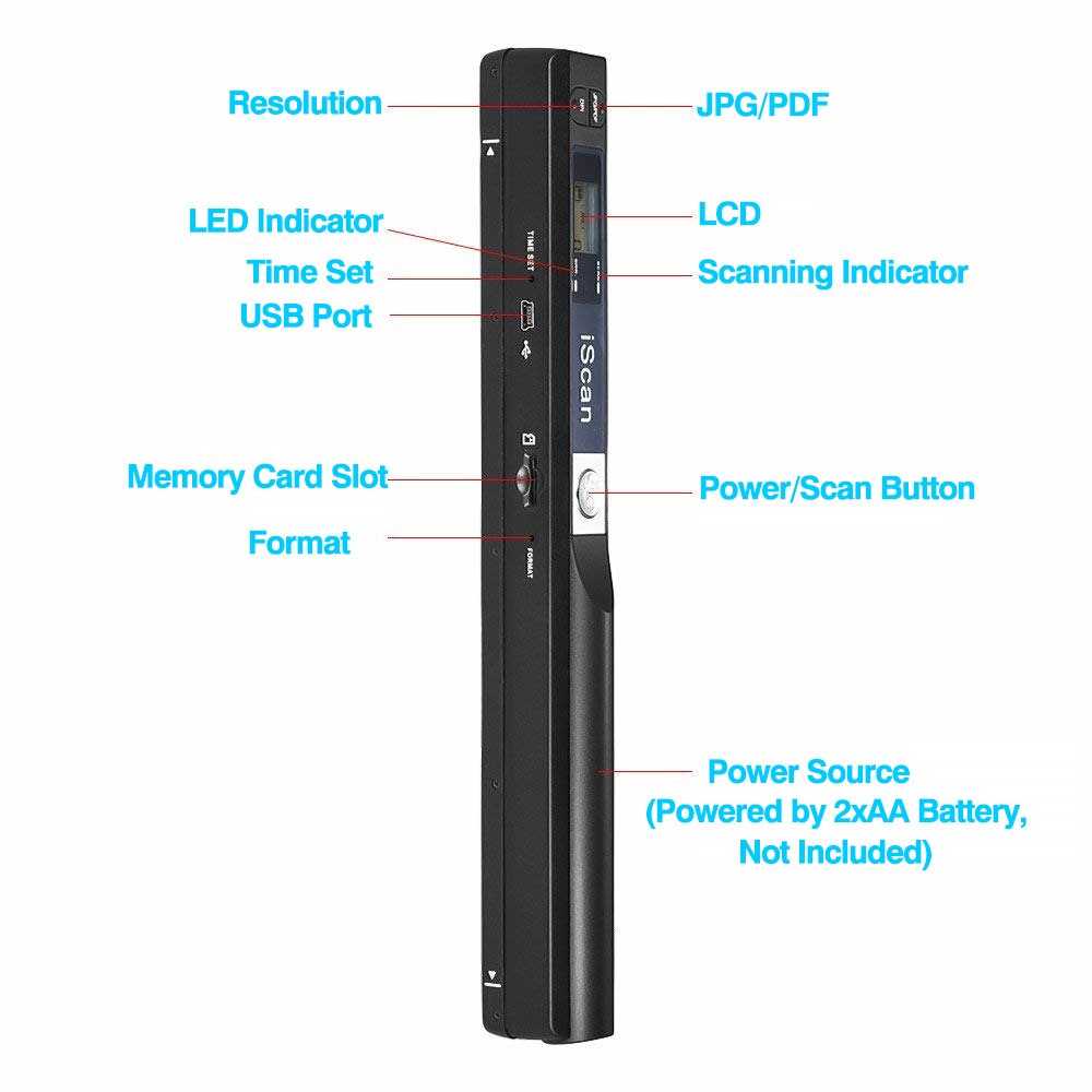 iScan Portable mini Document Scanner wireless USB A4 paper book color photo image scan LCD Display handheld JPG and PDF 900DPI