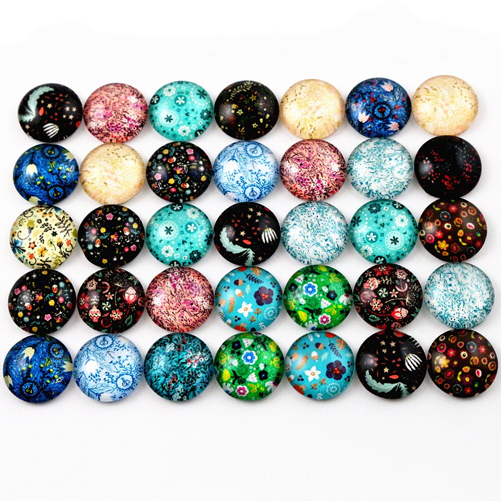 50pcs 12mm 14 style Mixed Flower Handmade Photo Glass Cabochons Pattern Domed Jewelry Accessories Supplies: G2-11