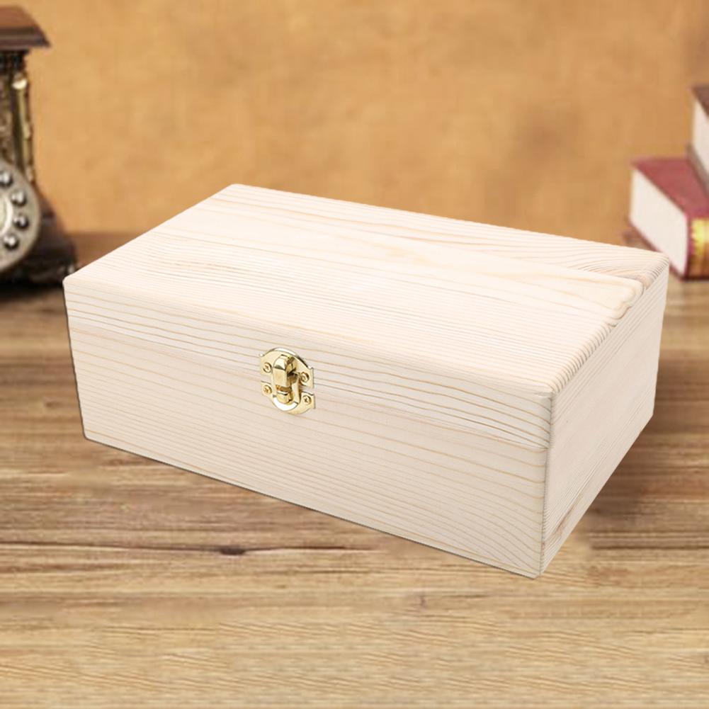 Wooden Storage Box Practical Unfinished Natural Wood Box with Hinged Lid Wooden Box