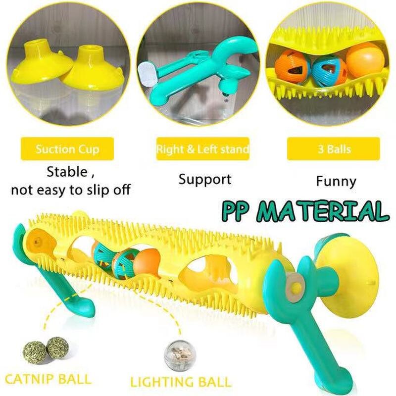 Pista de juguete con ventosa para gatos, juego interactivo luminoso de masaje con ventosa, ventosa para ventana, Trackball, juguete de inteligencia para mascotas