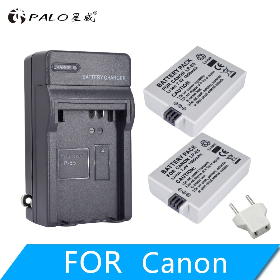 LP-E5 LP E5 lpe5 Cámara batería recargable 1800mAh batería cargador para Canon Eos 450D 500D 1000D beso X3 beso F Rebel Xsi: 2pcs and charger