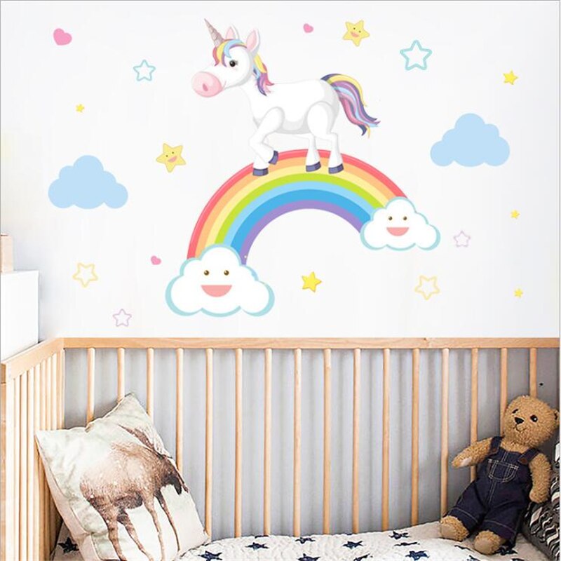 Rainbow Unicorn Wall Sticker Art Mural Living Room Bedroom Waterproof Wall Decoration wall stickers for kids rooms
