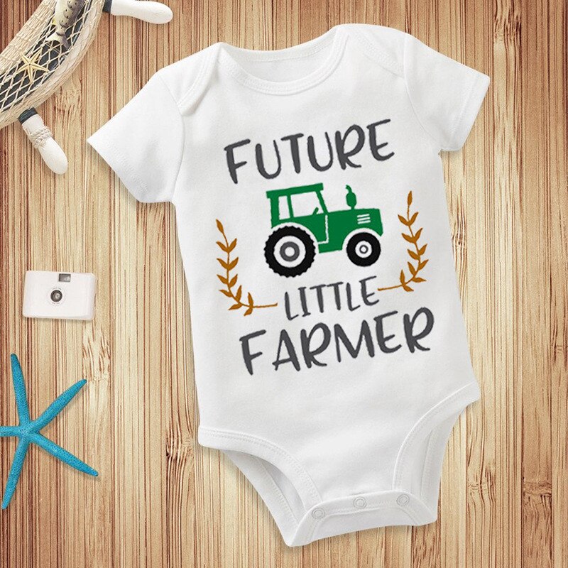 Newborn Baby Clothes Future Little Farmer Cotton Romper Playsuit Sunsuit Outfits Infant Boys Girls Summer Rompers Costume 0-24M