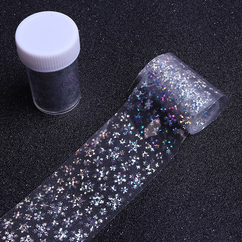 4*100Cm Kerst Zilveren Sneeuwvlok Nail Art Tip Sticker Nagel Folie Transfer Flash Sticker 3D Nail Ornament Nagels decoraties Set: Snowflake