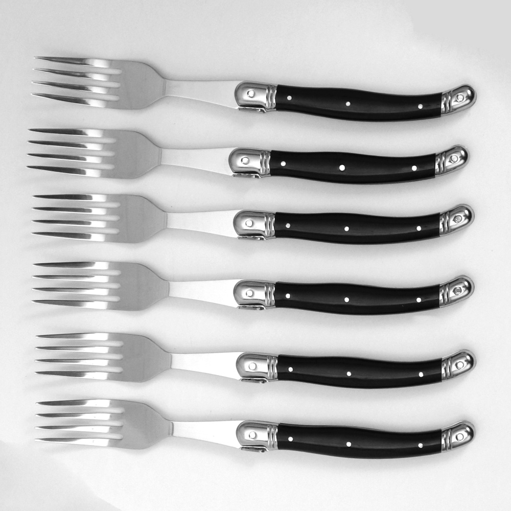 Juego de 6 cuchillos y tenedores para carne de acero inoxidable, juego completo de cubiertos de acero Laguiole con vajilla con mango de ABS negro: Verde