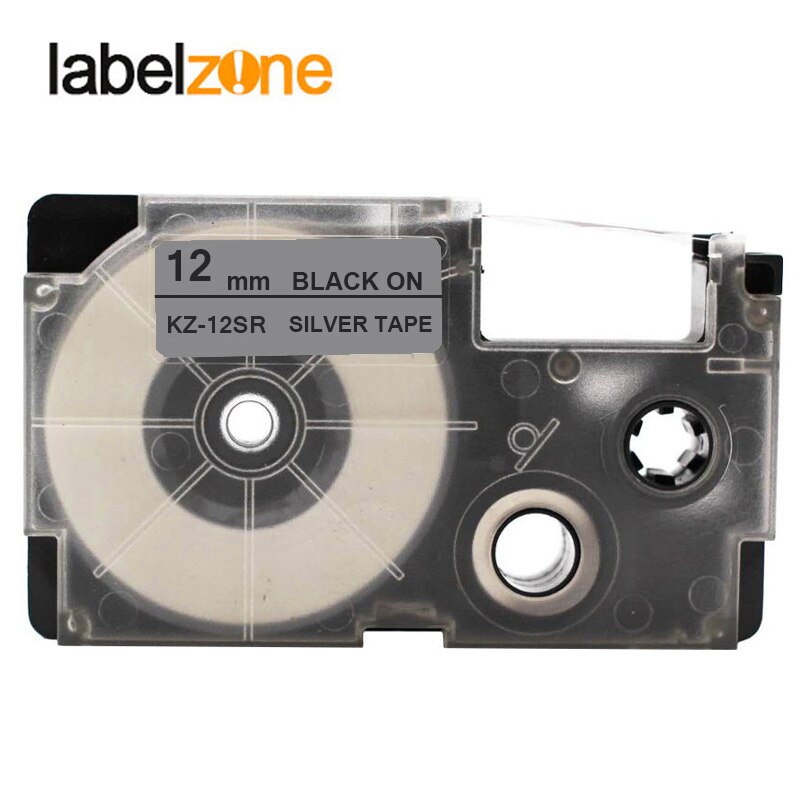 Multicolor 12mm XR-12WE XR-12X XR-12YW Laminiert Label bänder kompatibel für KL60 KL100 KL120 KL750 KL780 KL820 KL7000 KL-7200: Black on silver