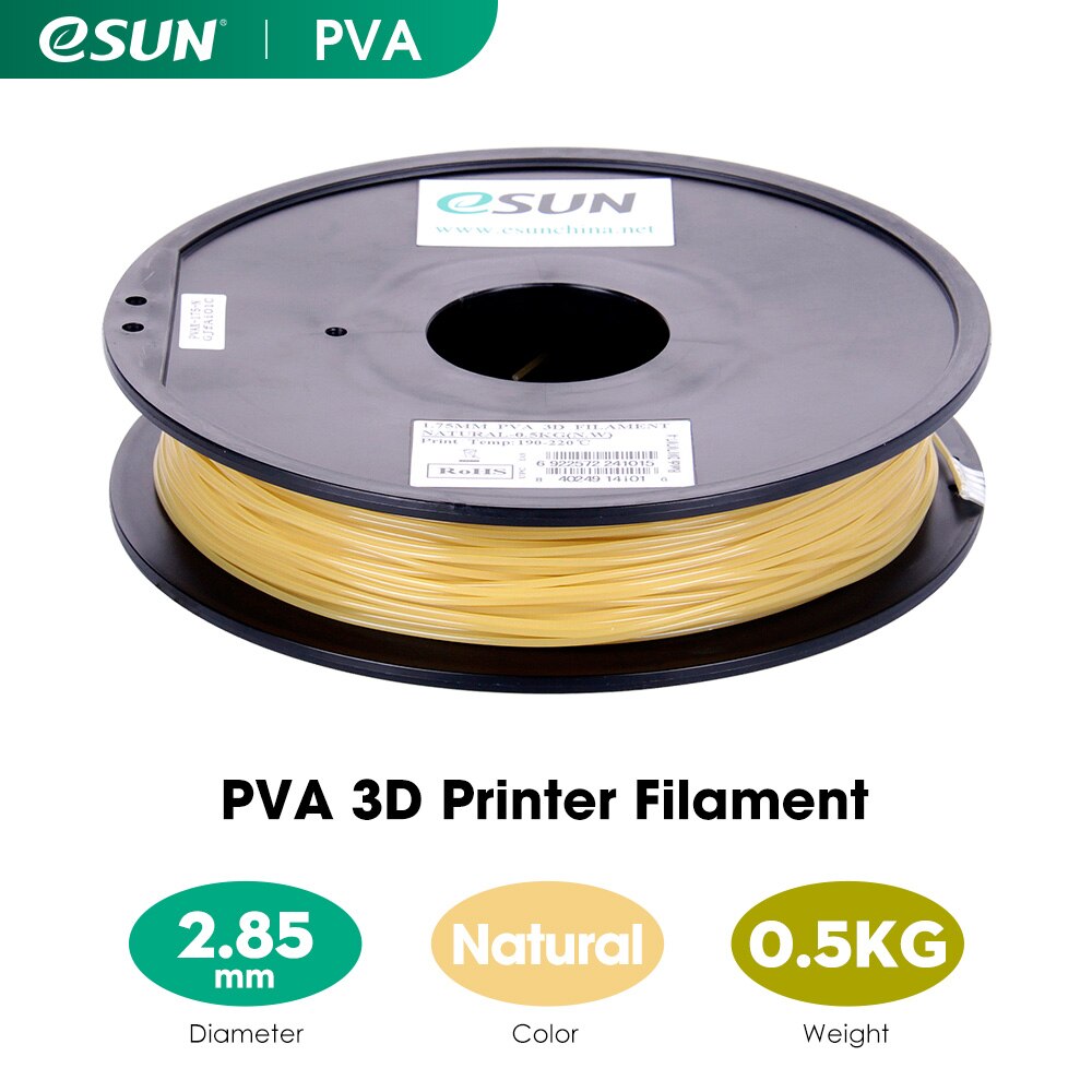 Esun vannløselig pva filament 3d skriver pva filament 1.75mm 0.5kg 1.1 lbs 3d utskrift filament støttemateriale til 3d skrivere: 2.85mm naturlige