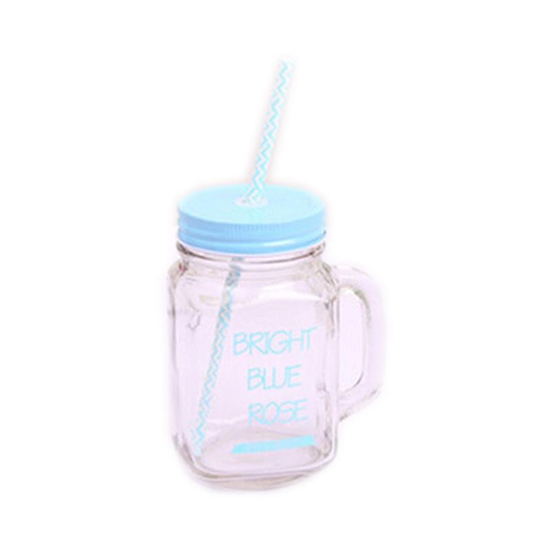 Bouteille transparente en verre, pour jus de fruits, jus de fruits et boissons fraîches, contenant en paille pour le Sport, bocal à maçon et citron, avec couvercle