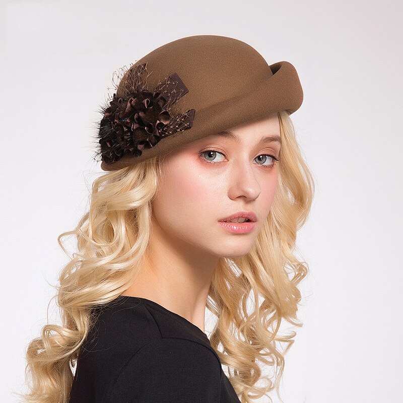 Boina de lana de azafata X4062, sombrero de lana de , , boina de azafata británica, sombrero negro Camel: Camel