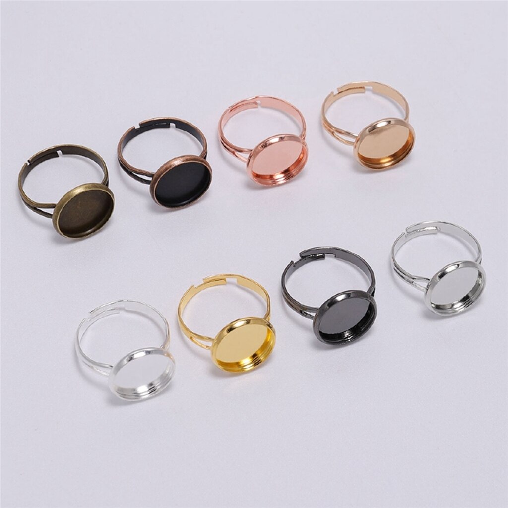 10Pcs/lot 12mm Adjustable Ring Settings Base Findings DIY Accessories Glass Cabochons Tray For Jewelry Making