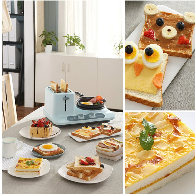 3 in 1 Multi-function Breakfast Machine Household Toaster Electric Bread Toaster with Baking Heating Boiled Egg