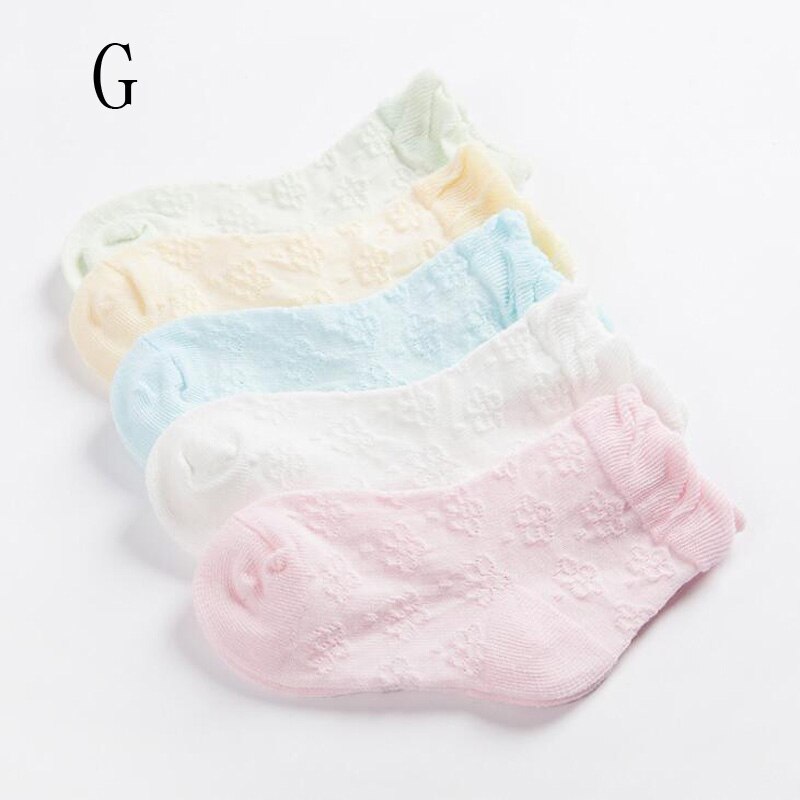 Calcetines finos de algodón para niños de 0 a 8 años, medias informales de color sólido para bebés, 5 par/lote: G / 0-1 years old
