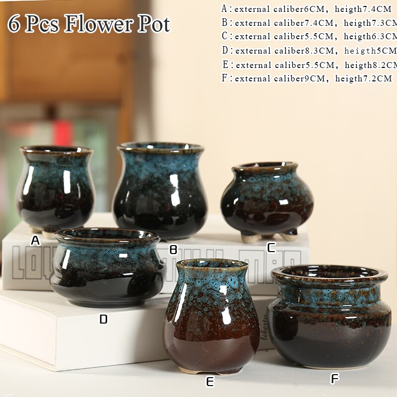 Flower Pots Succulent Cactus Pot Plant Garden Ceramic Planter Mini Pots Outdoor Garden Home Decor windowsill 6 Pcs: Default Title