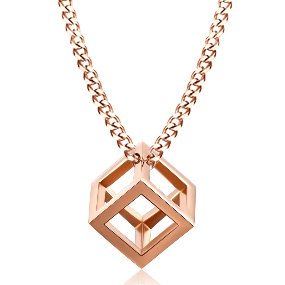 Punk Hollow Cube Pendient collane per uomo donna Unisex acciaio inossidabile quadrato fascino gioielli collana geometrica Collier moda: Rose