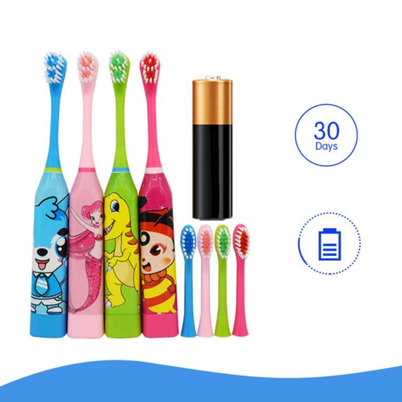 Børns elektriske tandbørste tegneseriemønster dobbeltsidet tandbørste elektrisk tandbørste til børn med 2 stk udskiftningshoved
