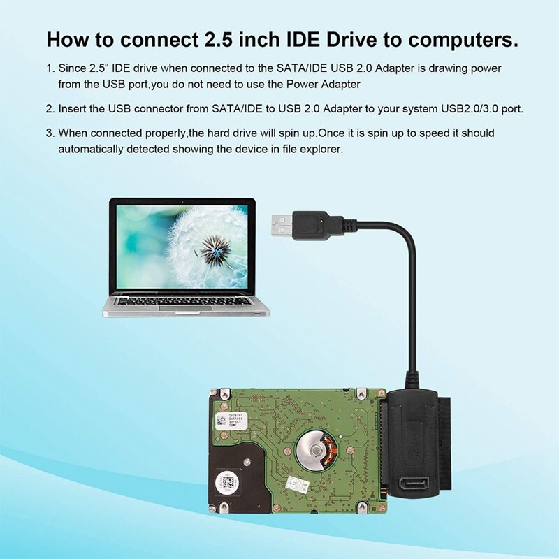 SATA PATA IDE Drive to USB 2.0 Converter Cable for Hard Drive Disk HDD 2.5 Inch 3.5 Inch with AC Power Adapter,EU Plug