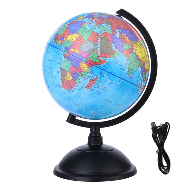 20CM World Globe Map Rotating Stand + LED Light World Earth Globe Map School Geography Educational Kids Exploring: Default Title
