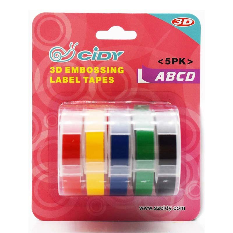 5Pcs 9MM Multicolor PVC Embossing Label Tape 3D Plastic label Maker tape Compatible for dymo label printer Embossing Refill Tape: style A