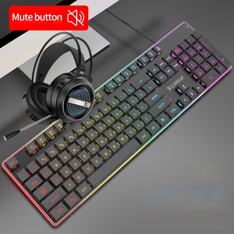 EWEADN Gaming keyboard Wired Gaming Mouse Kit 104 Keycaps With RGB Backlight keyboard Gamer Ergonomic Silent For Laptop: Beige
