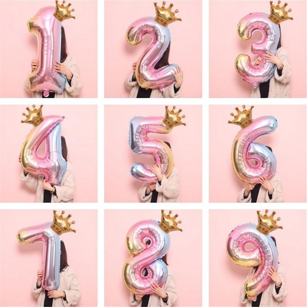 32inch Number Aluminum Foil Balloons Rose Gold Silver Digit Figure Balloon Child Adult Birthday Wedding Decor Party Supplies
