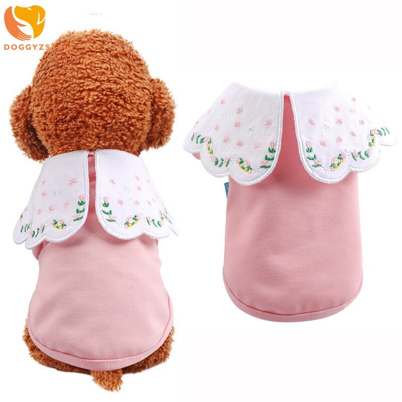 Schattige roze shirts voor meisjes, honden en katten, puppykleding, lotusbladhalsband, t-shirt voor kleine, middelgrote en grote honden, teddybeer en chihuahua
