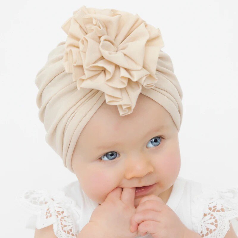 Flor do bebê menina bandana com gorro boné de algodão macio crianças turbante criança faixa de cabelo headbands para meninas acessórios de cabelo do bebê