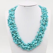 Special Irregular Blue Turkey Stone 3Rows Necklace Chain Jewelry Party Wedding Handmade Girl 18inch Lucky Price