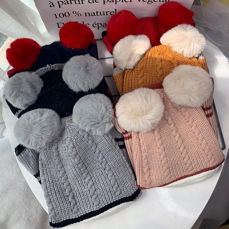 Bébé hiver chapeau pompon enfants tricoté chapeaux bébé filles garçons chapeau avec doublure en polaire chaude chapeaux pour enfants filles chapeaux d'hiver
