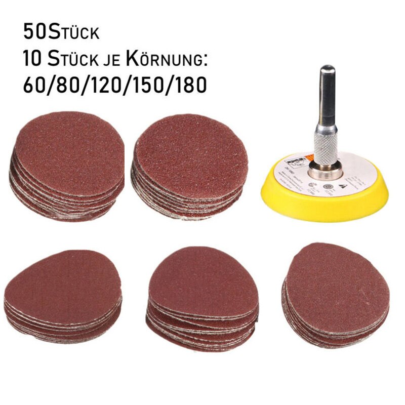 50pcs 50mm papier de verre disque polissage fil M6x1.0 grain 60/80/120/150/180 chaque 10