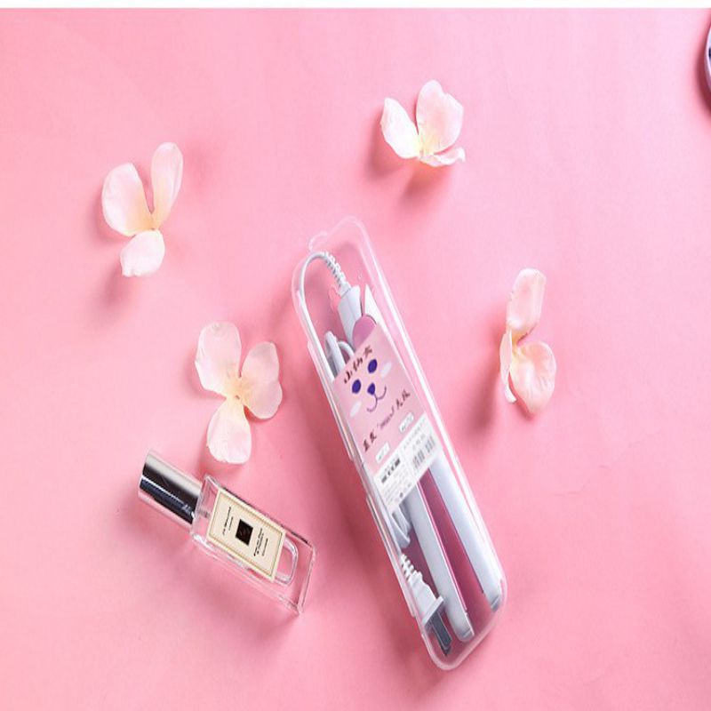 Mini 2 in 1 flatjerns rettetang og krølltang bærbart pro twist hårrettetang flattjern hårkrøll hårstylingverktøy: Rosa