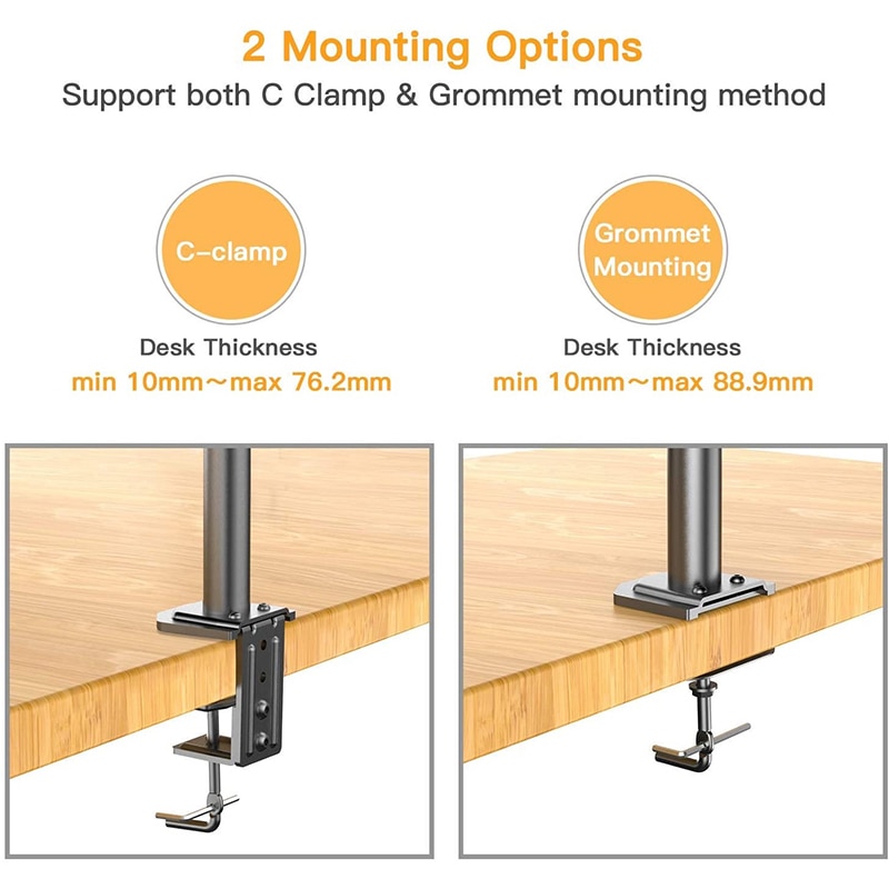Desktop Full Motion Dual Swivel Monitor Mount Holder Screen Stand Arms for Two 13&quot;-27&quot; Screens 2 Mounting Options Max Load 8KG