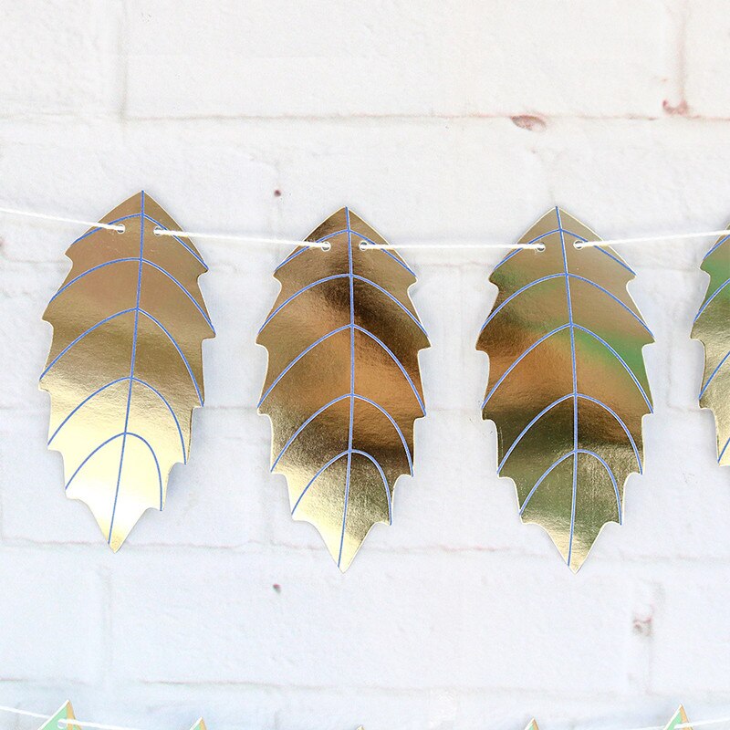 1Set Leaves Paper Flag Banner&amp;Flags Garland Floral Bunting Banners DIY Kids Birthday/Wedding Event Party Decoration Supplies: Gold