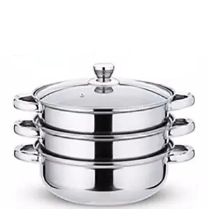 Vaporera de acero inoxidable para sopa, olla al vapor gruesa, engrosamiento doble, jaula grande, cajón de vapor, olla de sopa Binaural para el hogar: 28cm 3 layers