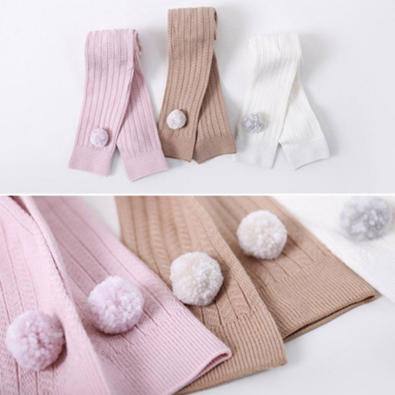 Collants do bebê da cor sólida para a menina do bebê bonito pompom infantil da criança meia-calça outono de malha do bebê