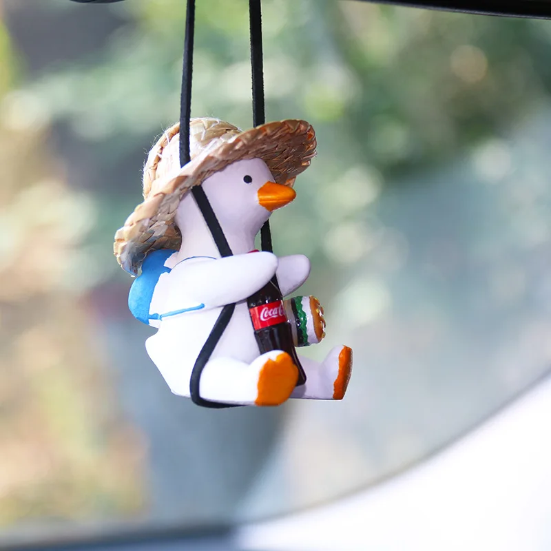 Cute Swinging Duck Car Pendant Auto Rearview Mirror Hanging Ornament Interior Decoration Accessories Swing Duck Laryard Keychain: transparent
