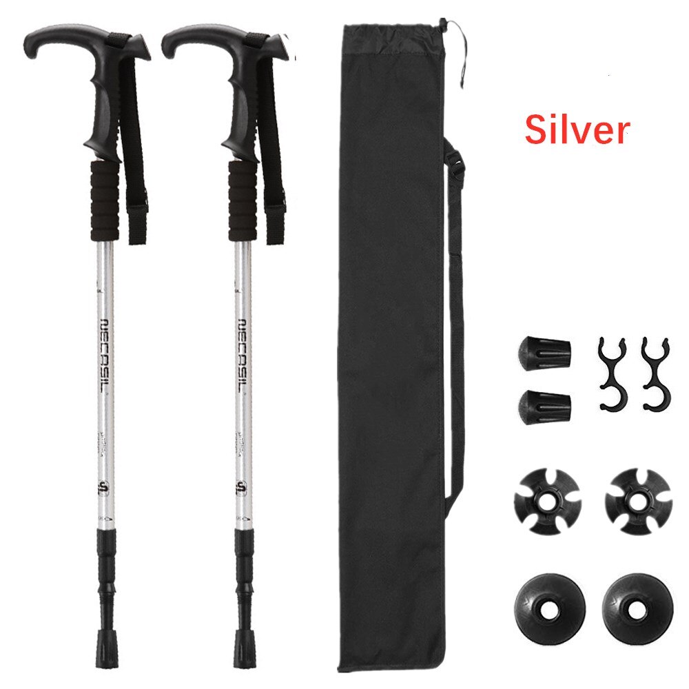 Nordic Telescopische Stok Baton Wandelen Accessoires Gear Sticks Riet Klimmen Trekking Wandelen Polen Inklapbare Intrekbare Canes: T-handle Silver