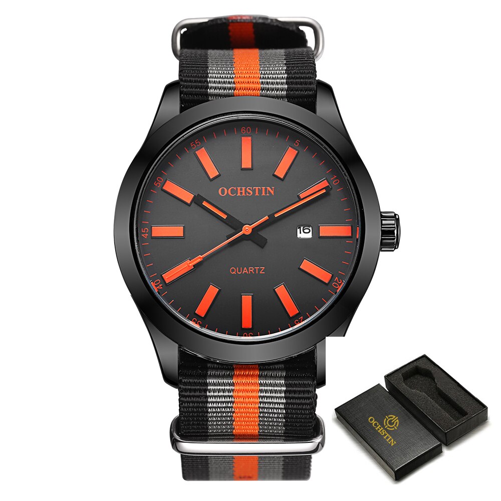 Ochstin Heren Horloge Nylon Band Chronograaf Horloge Top Mannen Quartz Klok Man Horloges Relogio Masculino: Black Orange N