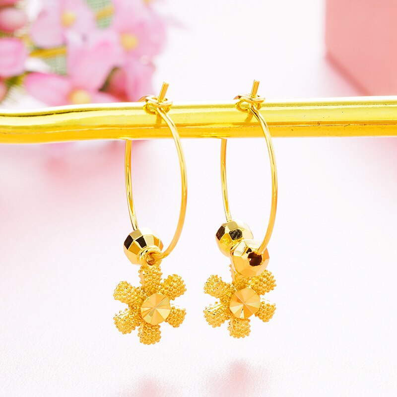 Pendientes de oro de 24K para mujer, aretes colgantes redondos de hoja de corazón, aretes largos de gota, joyería de boda de oro, de Navidad: 12