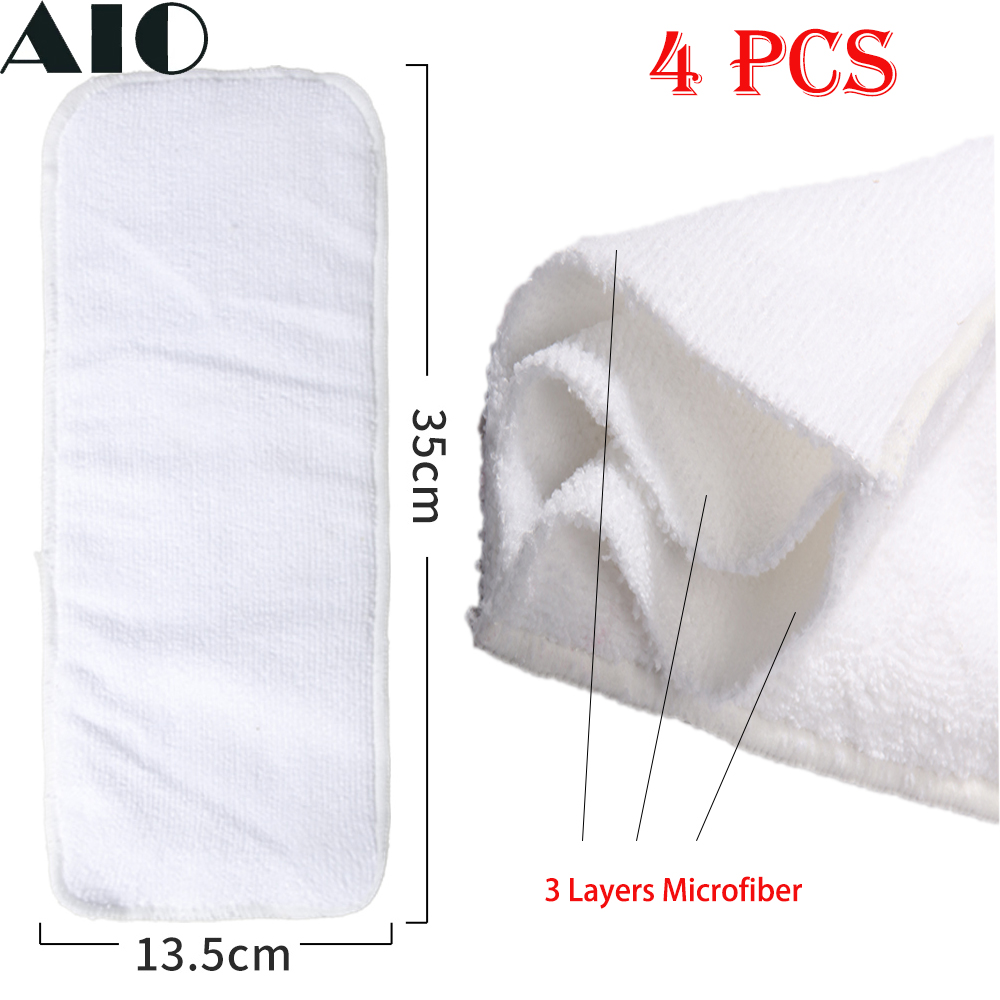 AIO Baby Nappies Microfiber Liner Fast Dry Absorbent Multilevel Cloth Diaper Inserts Washable Thick Nappy Reusable 4/10/12 pcs: 4pcs YX-NP001